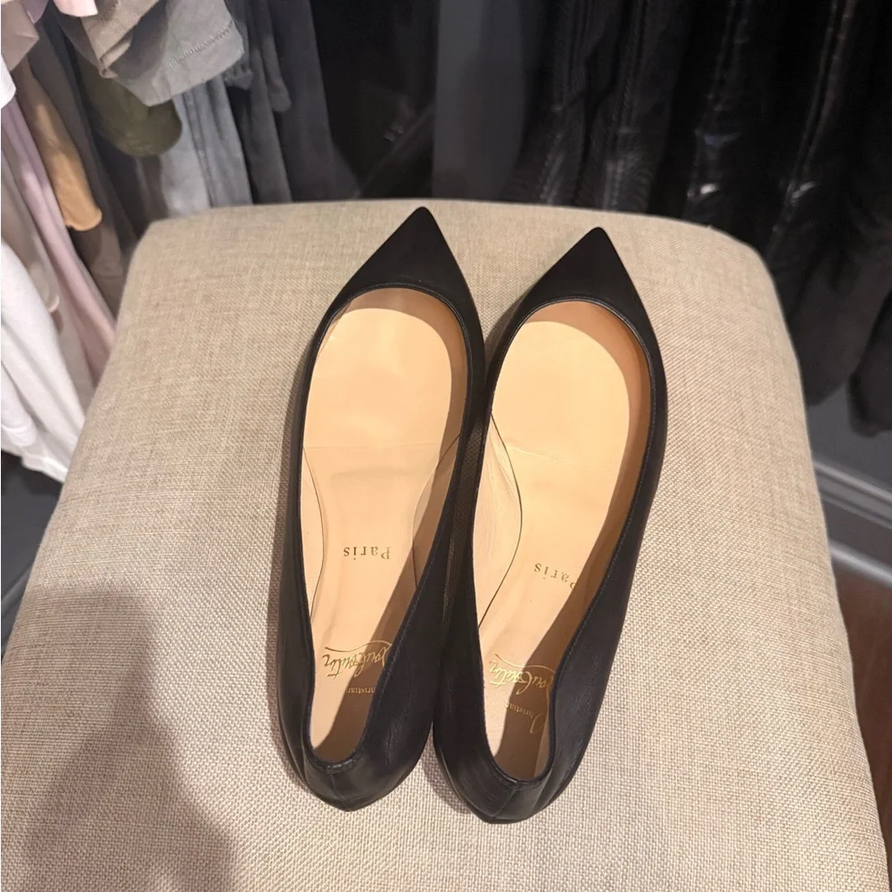 Christian Louboutin Black Pointed Toe Flats Red Sole bottom Size 39 leather - Picture 4 of 11